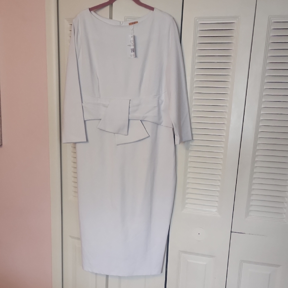 White Peplum Long Sleeve Sheath Dress